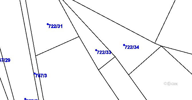 Parcela st. 722/33 v KÚ Kozly u Tišic, Katastrální mapa
