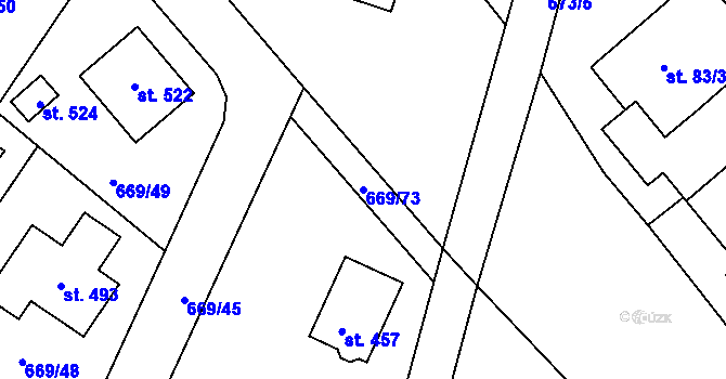 Parcela st. 669/73 v KÚ Kozly u Tišic, Katastrální mapa