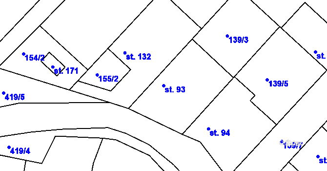 Parcela st. 93 v KÚ Tišice, Katastrální mapa