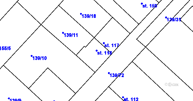 Parcela st. 118 v KÚ Tišice, Katastrální mapa