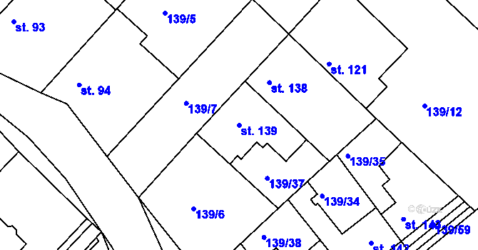 Parcela st. 139 v KÚ Tišice, Katastrální mapa