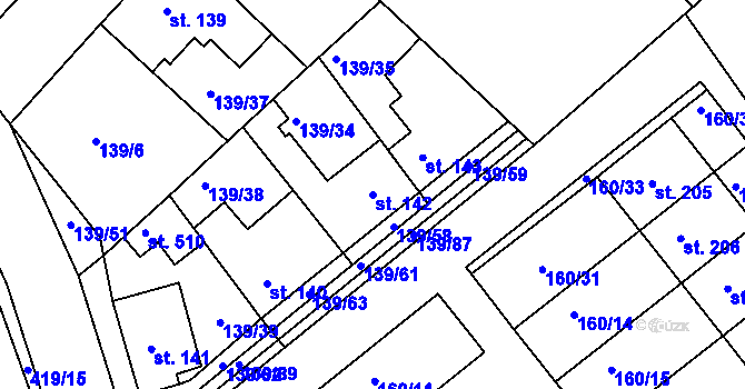 Parcela st. 142 v KÚ Tišice, Katastrální mapa