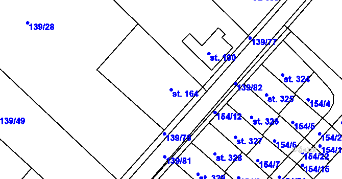 Parcela st. 164 v KÚ Tišice, Katastrální mapa