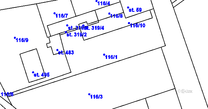 Parcela st. 116/1 v KÚ Tišice, Katastrální mapa