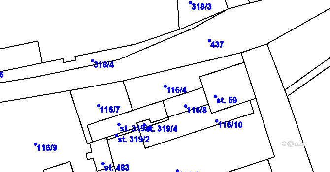 Parcela st. 116/4 v KÚ Tišice, Katastrální mapa