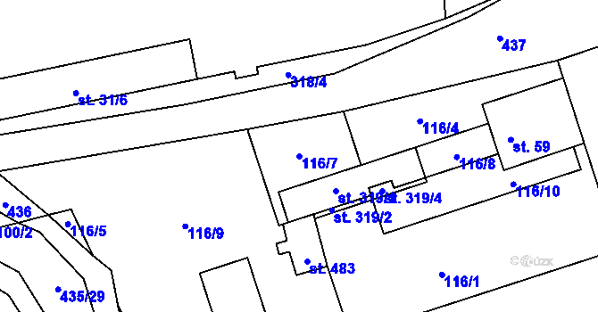 Parcela st. 116/7 v KÚ Tišice, Katastrální mapa