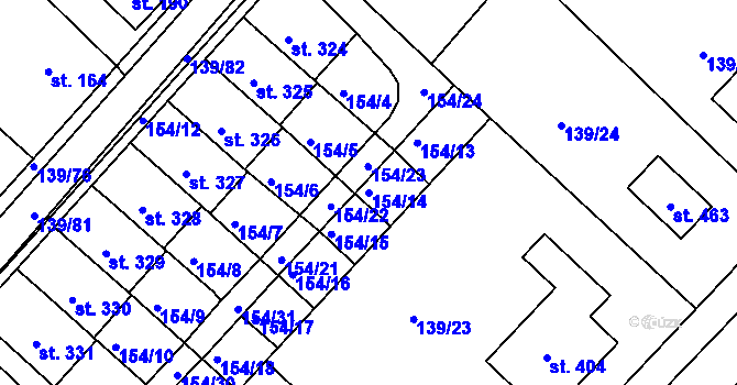 Parcela st. 154/14 v KÚ Tišice, Katastrální mapa