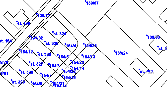 Parcela st. 154/24 v KÚ Tišice, Katastrální mapa