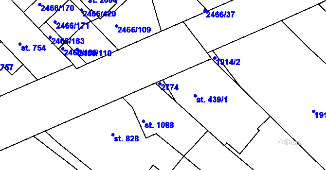 Parcela st. 439/2 v KÚ Tišnov, Katastrální mapa