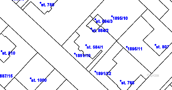 Parcela st. 584/1 v KÚ Tišnov, Katastrální mapa