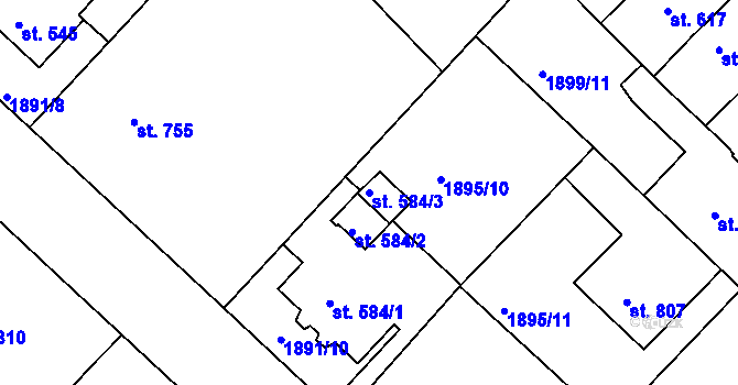 Parcela st. 584/3 v KÚ Tišnov, Katastrální mapa
