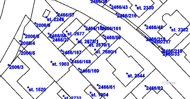 Parcela st. 2680/1 v KÚ Tišnov, Katastrální mapa