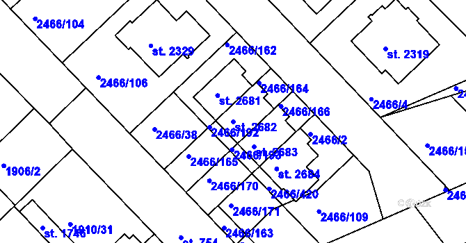 Parcela st. 2682 v KÚ Tišnov, Katastrální mapa