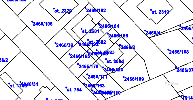 Parcela st. 2683 v KÚ Tišnov, Katastrální mapa