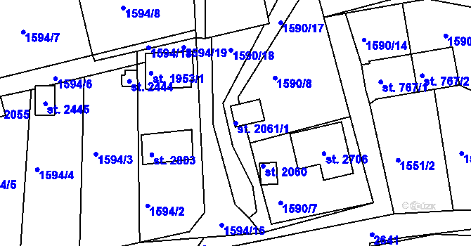 Parcela st. 2061/1 v KÚ Tišnov, Katastrální mapa