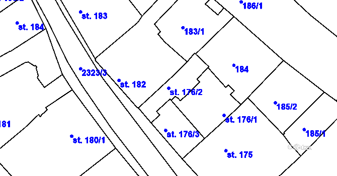 Parcela st. 176/2 v KÚ Tišnov, Katastrální mapa