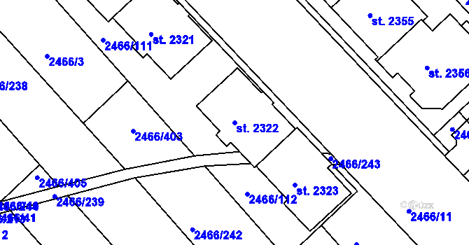 Parcela st. 2322 v KÚ Tišnov, Katastrální mapa