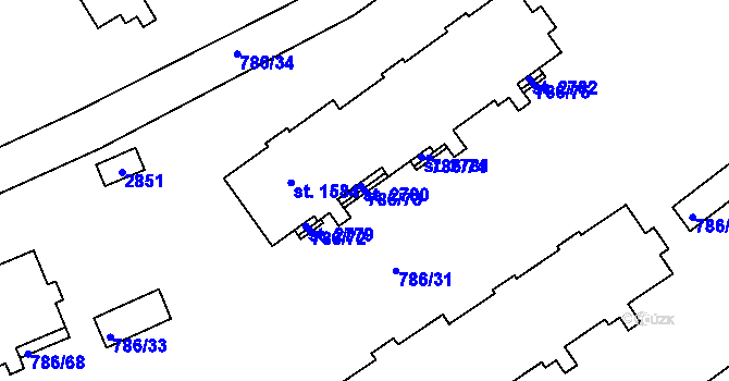 Parcela st. 786/73 v KÚ Tišnov, Katastrální mapa
