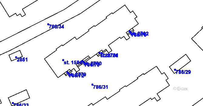 Parcela st. 786/74 v KÚ Tišnov, Katastrální mapa