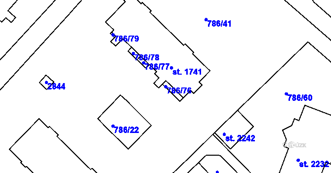 Parcela st. 786/76 v KÚ Tišnov, Katastrální mapa