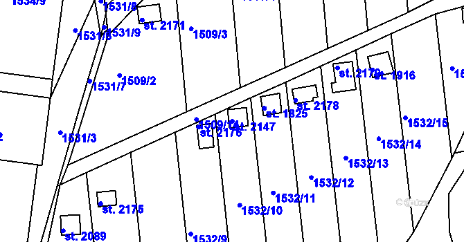 Parcela st. 2147 v KÚ Tišnov, Katastrální mapa