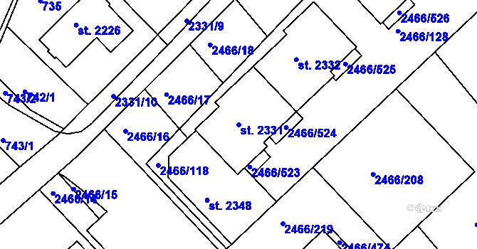 Parcela st. 2331 v KÚ Tišnov, Katastrální mapa
