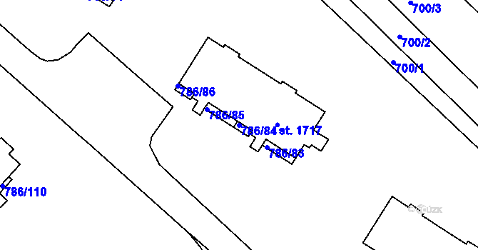 Parcela st. 786/84 v KÚ Tišnov, Katastrální mapa