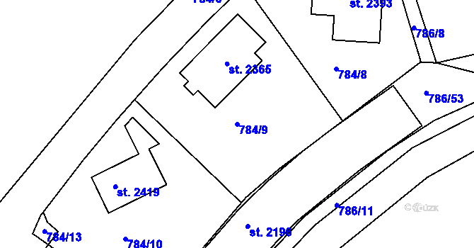 Parcela st. 784/9 v KÚ Tišnov, Katastrální mapa