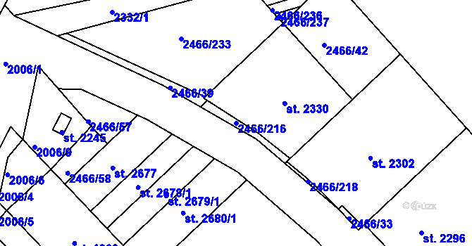Parcela st. 2466/216 v KÚ Tišnov, Katastrální mapa