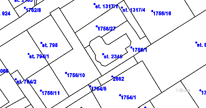 Parcela st. 2345 v KÚ Tišnov, Katastrální mapa