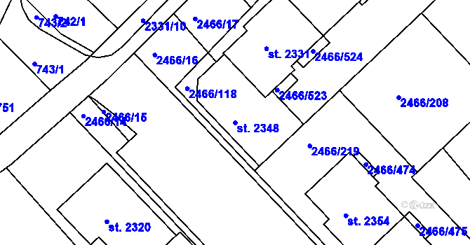 Parcela st. 2348 v KÚ Tišnov, Katastrální mapa