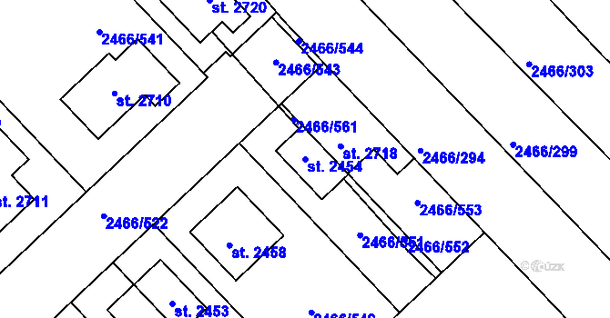 Parcela st. 2454 v KÚ Tišnov, Katastrální mapa
