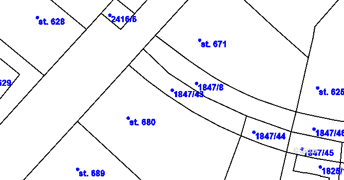 Parcela st. 1847/43 v KÚ Tišnov, Katastrální mapa