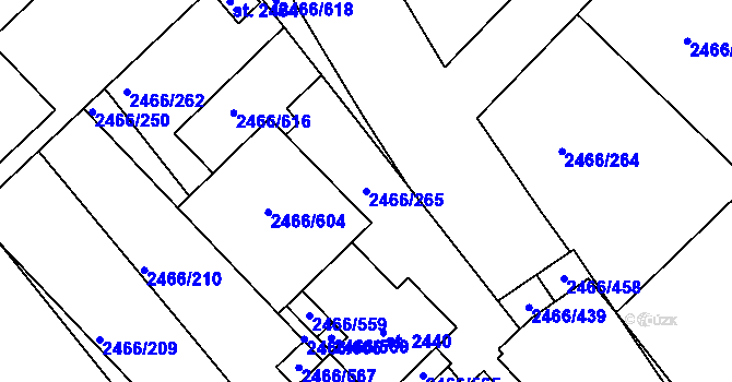 Parcela st. 2466/265 v KÚ Tišnov, Katastrální mapa
