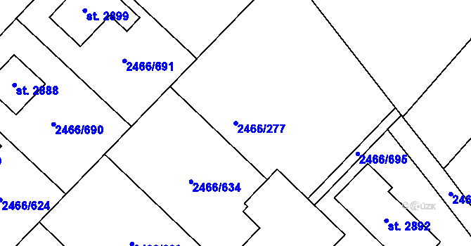 Parcela st. 2466/277 v KÚ Tišnov, Katastrální mapa