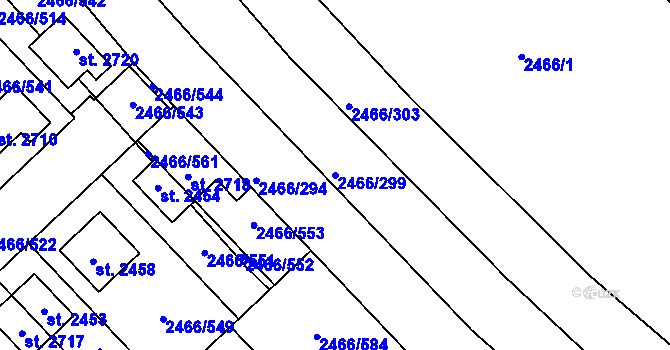 Parcela st. 2466/299 v KÚ Tišnov, Katastrální mapa