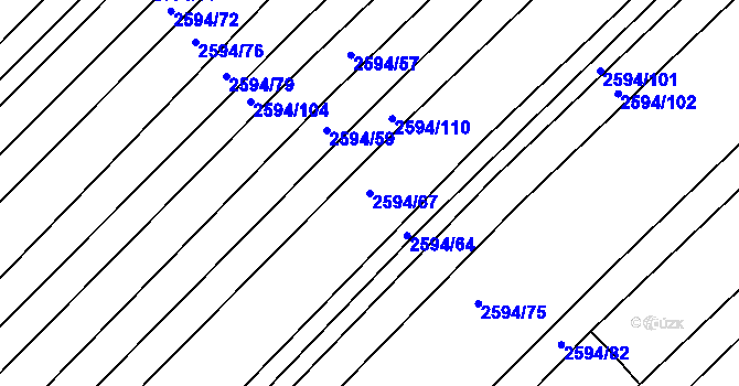 Parcela st. 2594/67 v KÚ Tišnov, Katastrální mapa