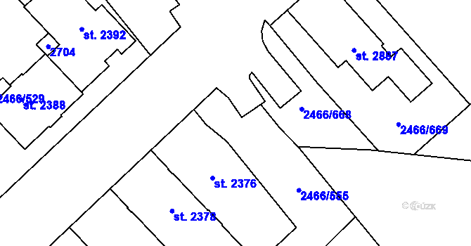 Parcela st. 2466/400 v KÚ Tišnov, Katastrální mapa