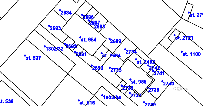 Parcela st. 2694 v KÚ Tišnov, Katastrální mapa