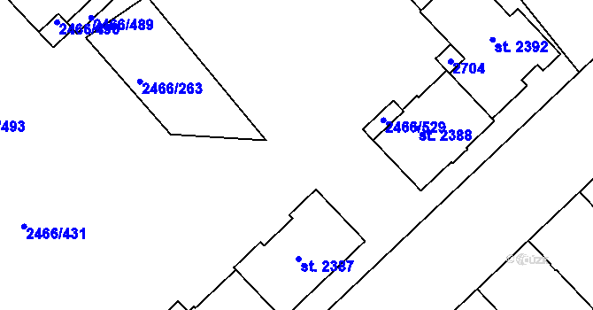 Parcela st. 2466/425 v KÚ Tišnov, Katastrální mapa