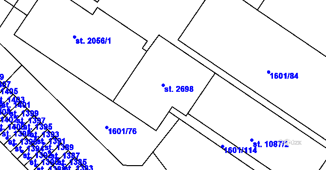 Parcela st. 2698 v KÚ Tišnov, Katastrální mapa