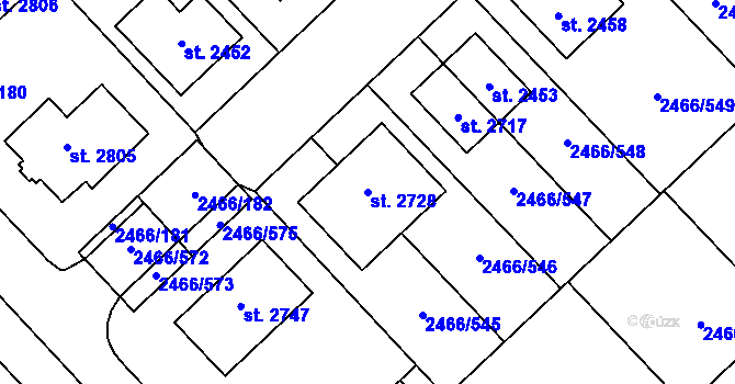 Parcela st. 2728 v KÚ Tišnov, Katastrální mapa