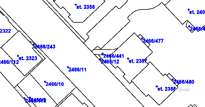 Parcela st. 2466/441 v KÚ Tišnov, Katastrální mapa