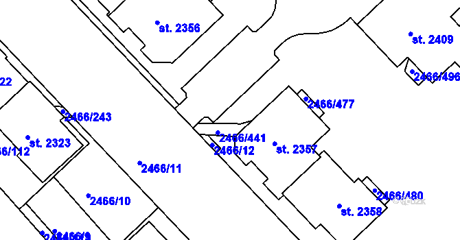 Parcela st. 2466/443 v KÚ Tišnov, Katastrální mapa
