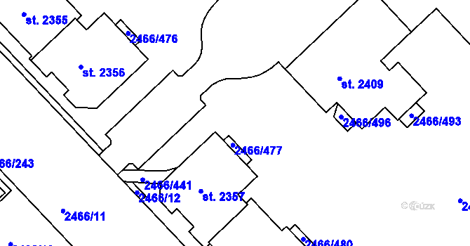 Parcela st. 2466/444 v KÚ Tišnov, Katastrální mapa