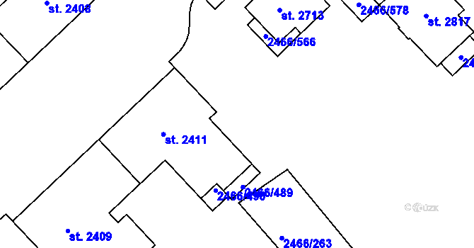 Parcela st. 2466/451 v KÚ Tišnov, Katastrální mapa