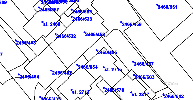 Parcela st. 2466/455 v KÚ Tišnov, Katastrální mapa