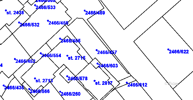Parcela st. 2466/457 v KÚ Tišnov, Katastrální mapa
