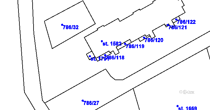 Parcela st. 786/118 v KÚ Tišnov, Katastrální mapa