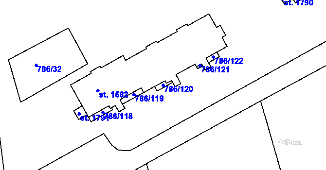 Parcela st. 786/120 v KÚ Tišnov, Katastrální mapa